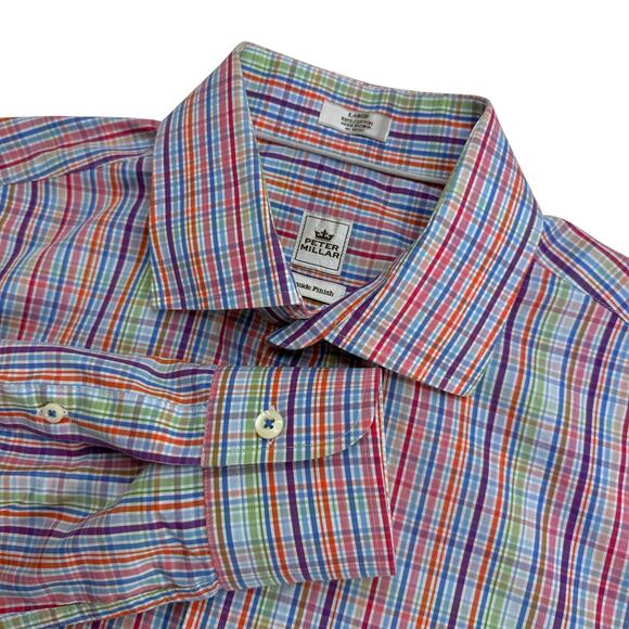 Peter Millar Multicolor Plaid Seaside Finish Button Up Shirt Men's Large‎ Casual - Picture 1 of 8